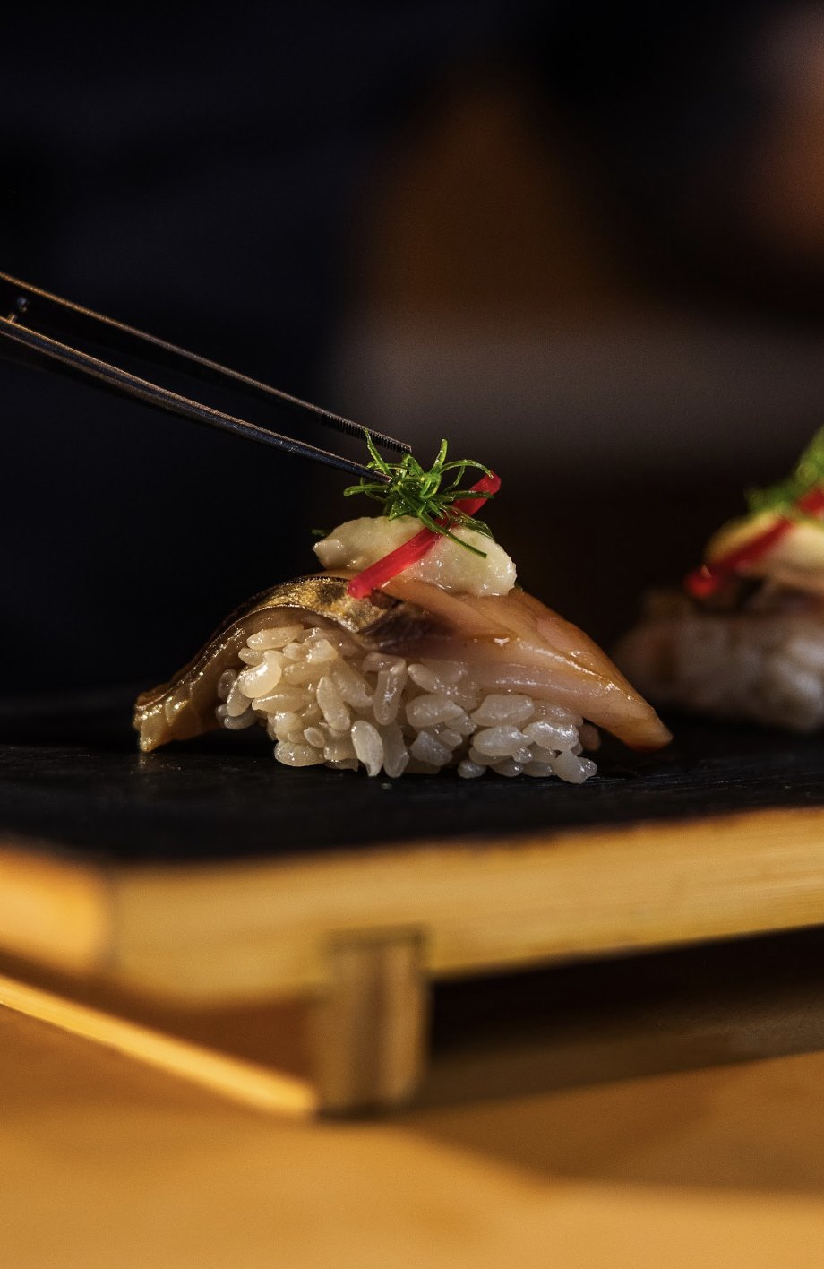 Nigiri finished with chopsticks